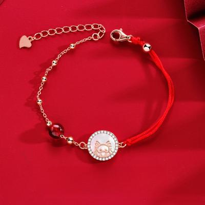 Bracelet Corde Rouge Dragon Chanceux Menglong Femme Natal Guochao Tissage Corde à Main Accessoires