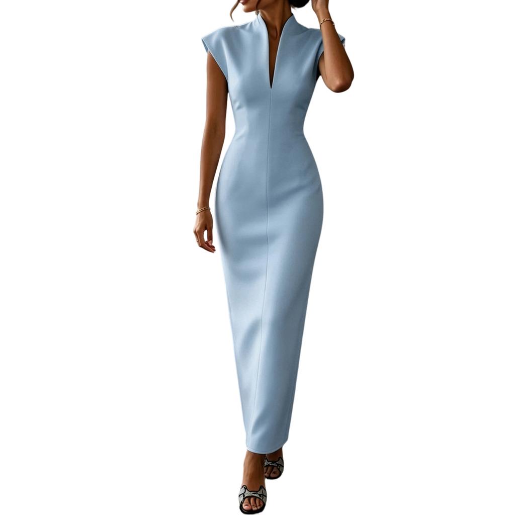 Abito da Donna a Tubino Senza Maniche con Collo Alto Scollatura a V Vita Stretta Bodycon Midi Abito da Sera Formale