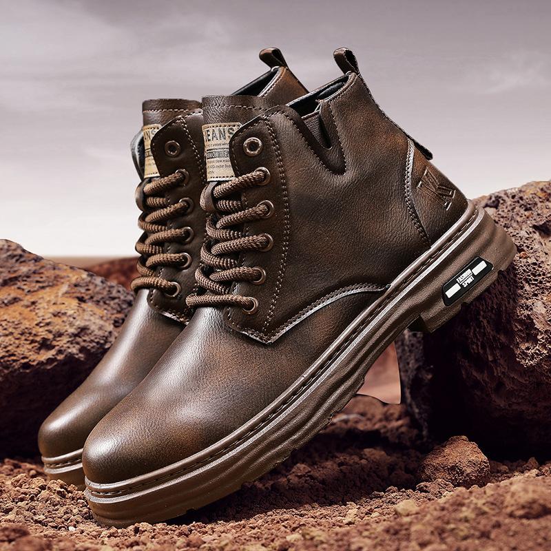 

Large size 45 for autumn men s shoes 2025 men s Martin boots heightening casual shoes extra large size British style 44 коричневый
