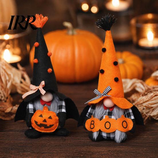 Festive Home Decor Halloween Plush Gnome Decoration, Spooky Orange Black Boo Pumpkin Swedish Tomte Decorative Toys Figurine, Elf Dwarf Ornaments