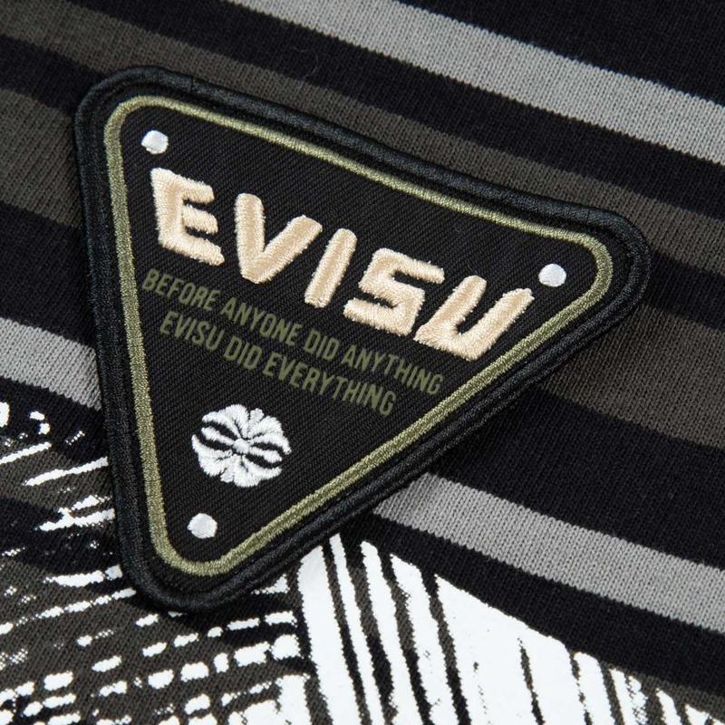 Evisu SS24 Multi-Embroidered Stripe Short Sleeve T-Shirt Men Tops Black 2ESHTM4TS8056LFCT