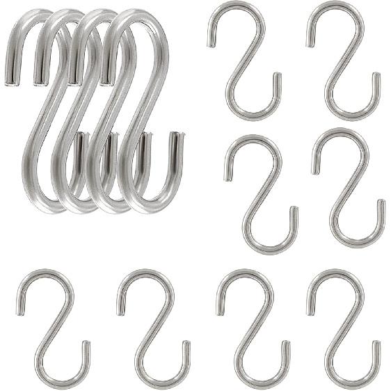 12pcs 304 Stainless Steel S Hooks, 0.08'' / 2mm. Metal S Shaped Hooks Heavy Duty Hangers Hanging Hooks for Hanging Pots Plants Cups Clothes Keys Caps