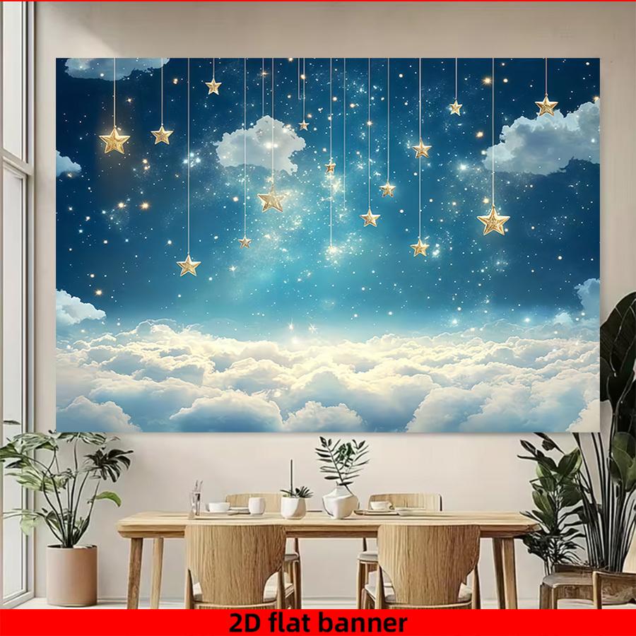 2D Flat Nordic-style Starry Sky Cloud Pattern Banner, with Photography Background and Home Decoration