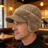 Men Hat 3-in-1 Knitted Baseball Cap with Ear Flaps Imitation Mink Fur Lining Quick-Drying