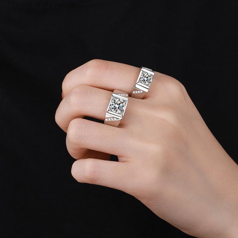 Reines Silber 925 Schmuck für Männer Luxus 1 Karat D Farbe Moissanite Ring S925 Einfache Trauringe Platin Beschichtung