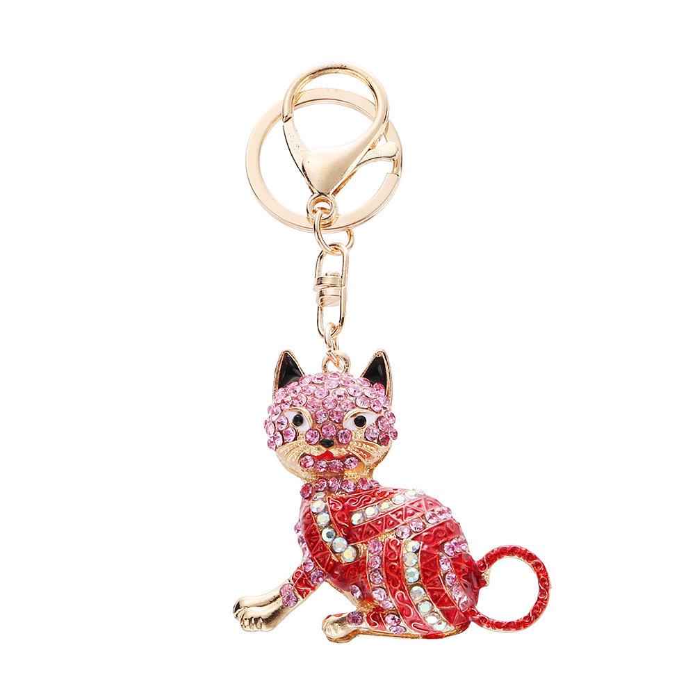 Colorful Rhinestone Kitten Keychain - Cute & Creative Bag Charm, Small Gift