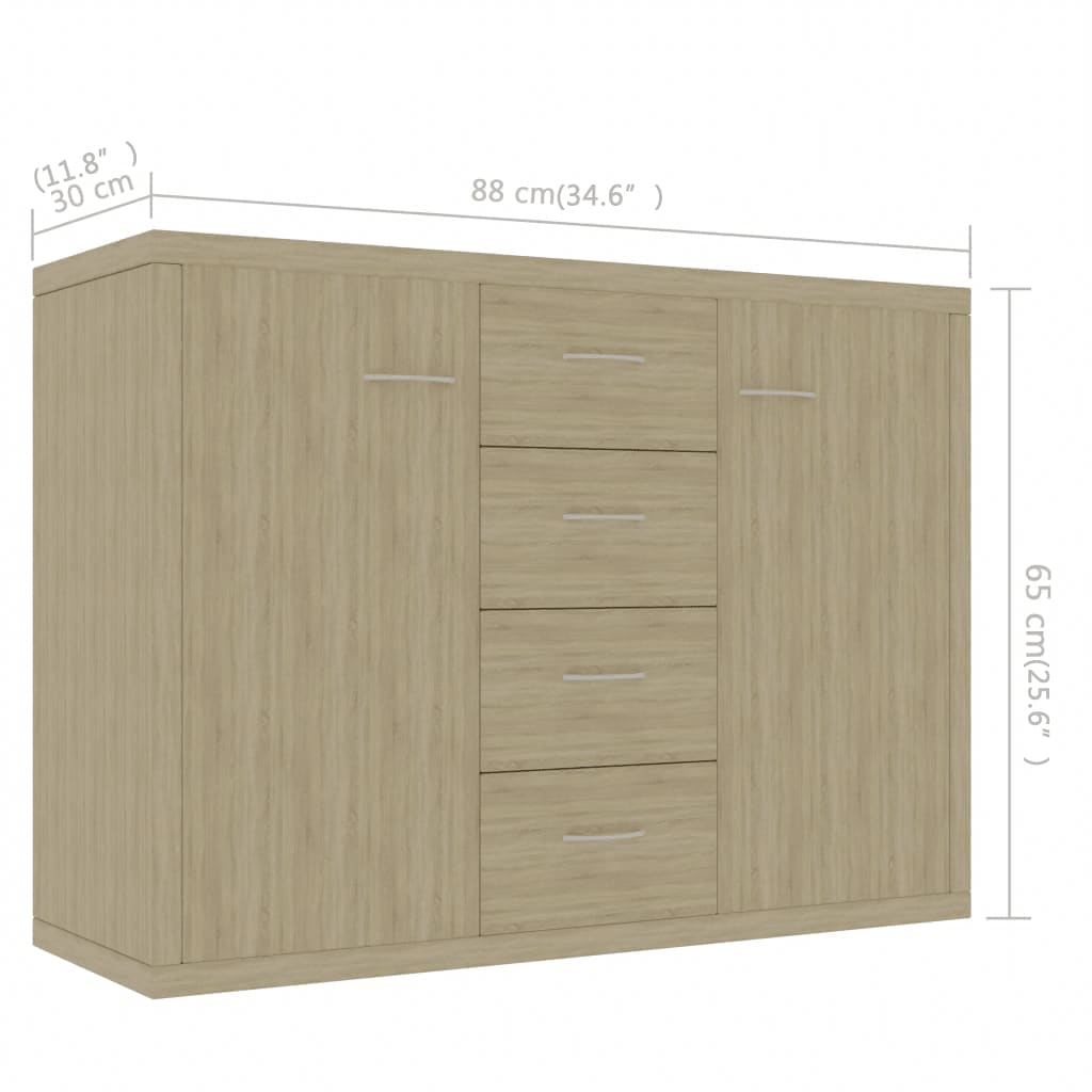 Sideboard in Sonoma Oak Finish 88 x 30 x 65 cm Engineered Wood
