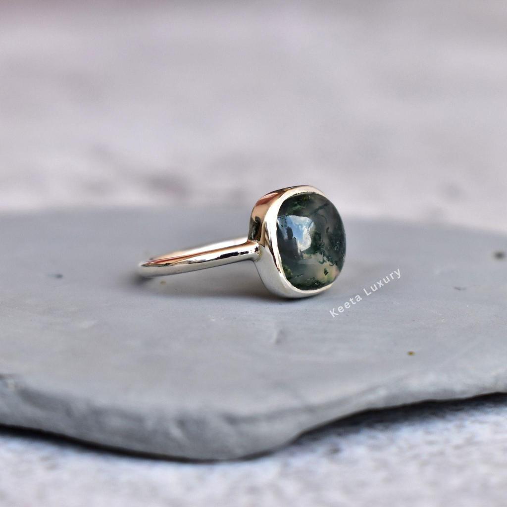 Genuine Moss Agate Ring Agate Handmade Ring Square Moss Agate Ring Healing Gemstone Ring Sterling Silver Ring Bridesmaid Gift
