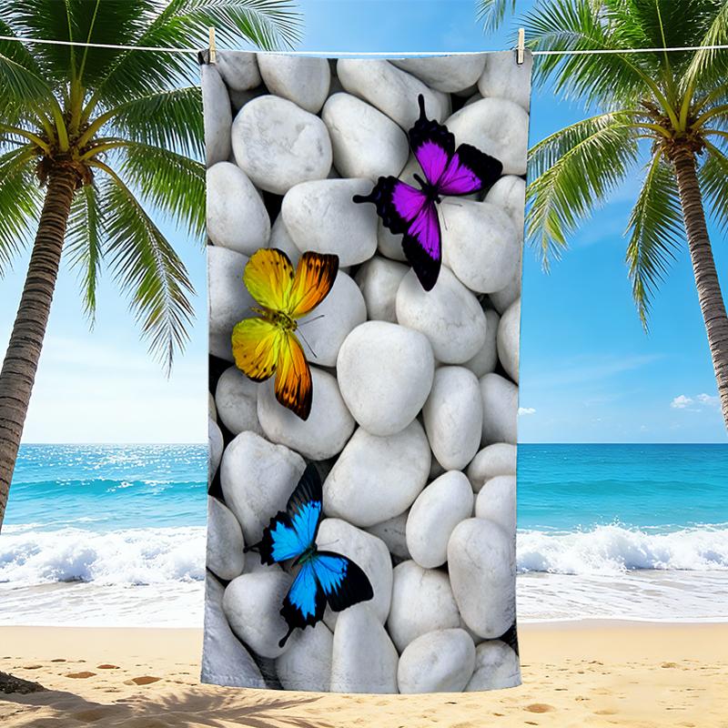 1Pc Butterflies Pebbles Beach Towel, Quick Dry, Multi-Use for Beach Pool Gym Yoga Home Travel, Christmas, Halloween, Xmas Gift M928109