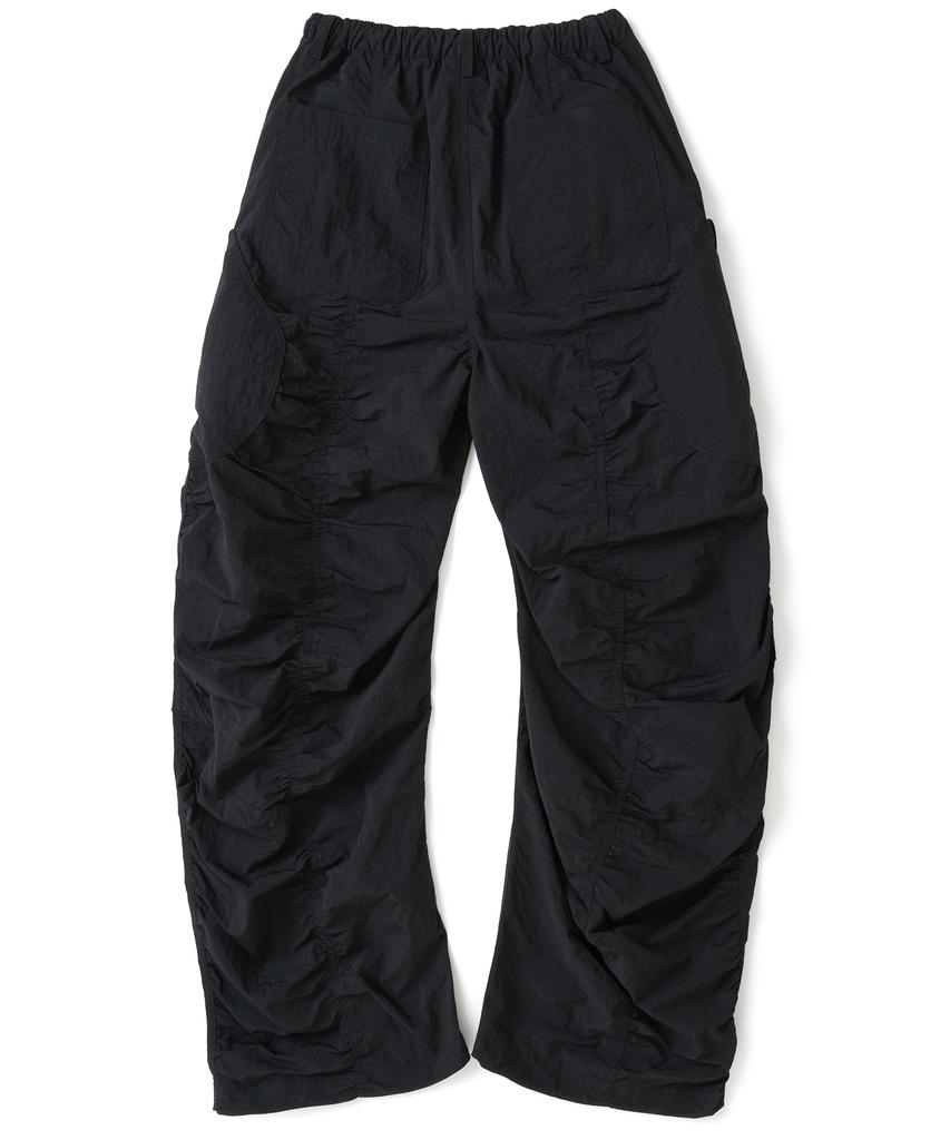 NOT4NERD Shirring Panel Curved Nylon Cargo Pants - Black