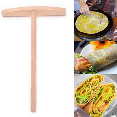 Round Kitchen Tool Crepe Maker Batter Rod Wooden Push Rod Wooden Stick Rake Pancake Spreader