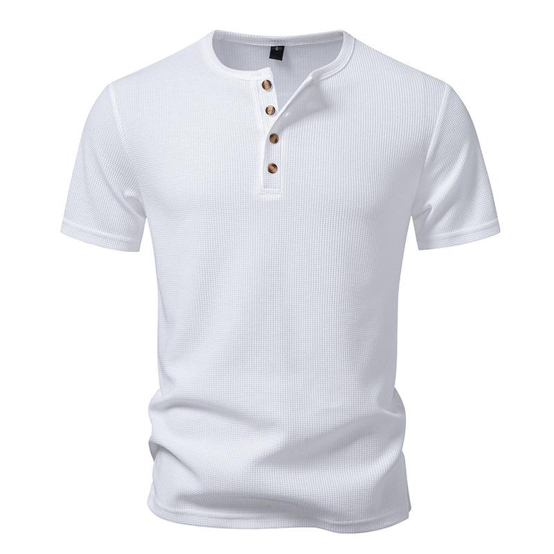 

Men s Textured Waffle Knit Henley T-Shirt - 4-Button Placket Short Sleeve Slim Fit Casual Urban & Daily Top in Solid Dark Gray S белый