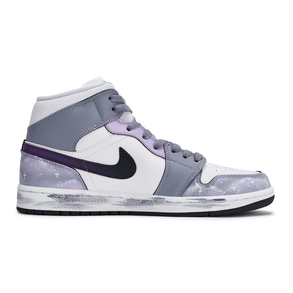 Jordan Air Jordan 1 811 Manufacturing, Pink Purple Nebula Mid Top Vintage Basketball Shoes Unisex White Purple DQ8426-145(Team80-)