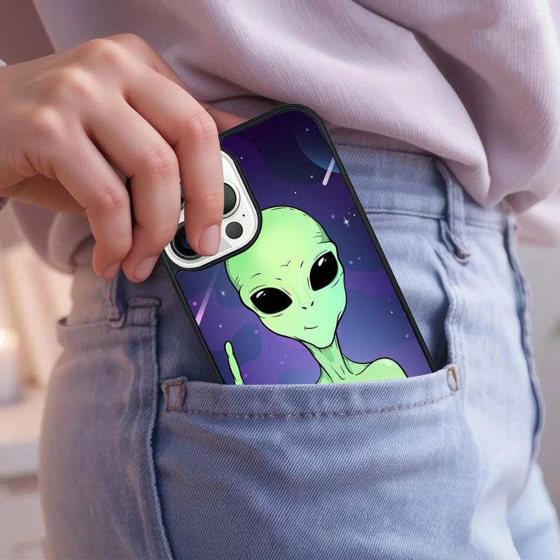 Aesthetics Cartoon alien Phone Case For iPhone 17 Air 15 16e 14 13 Pro Max Coque 12 11 Pro Max PLUS cover