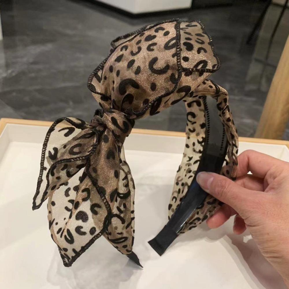 Non-slip Leopard Print Hairband Handmade Hair Accessories Vintage Bow Hair Hoop  Women