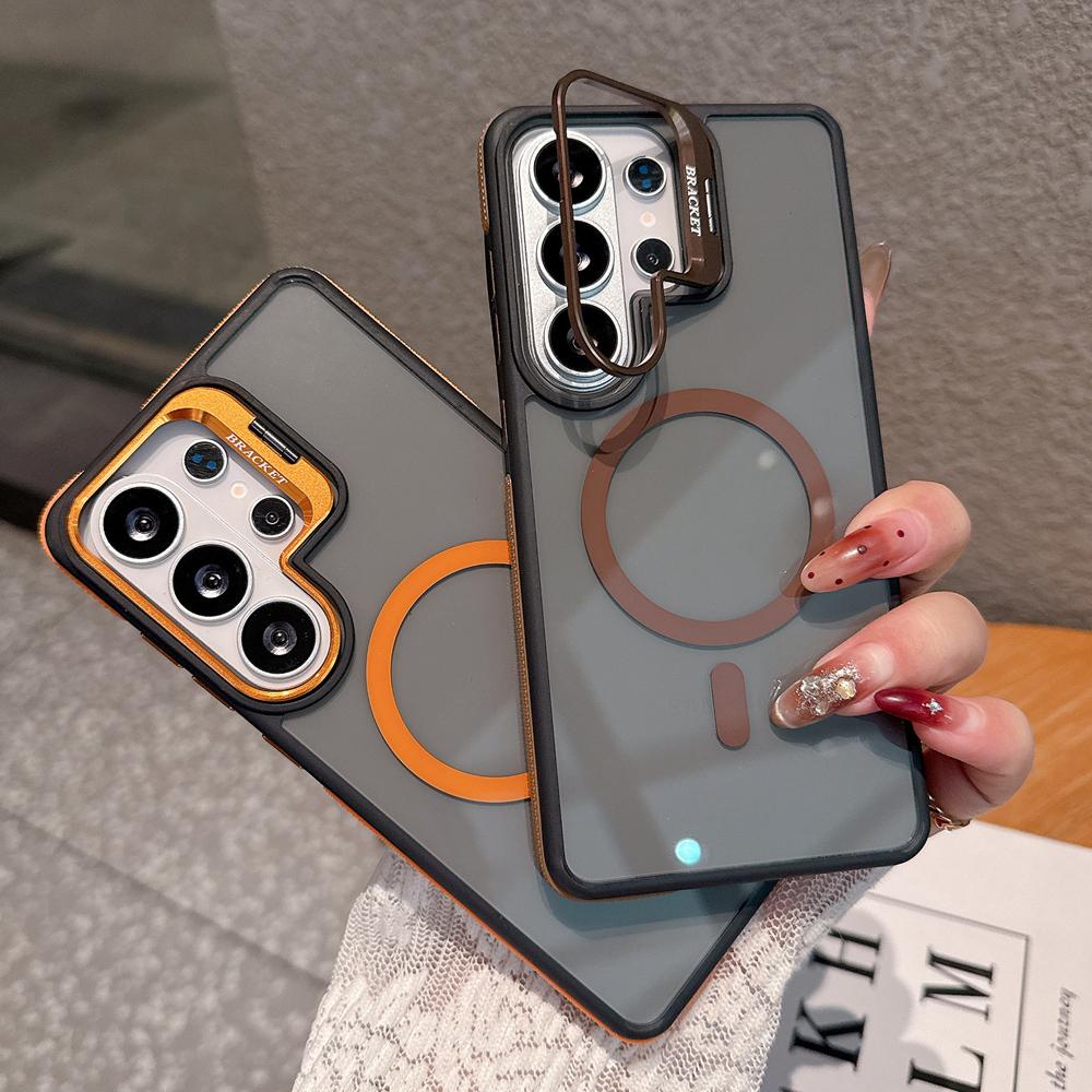 KEYSION Transparent Magnetic Lens Stand Case for Samsung Galaxy S25 S26 Ultra 5G S26+ Color Blocking Shockproof Phone Back Cover
