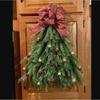 Plaid Mesh Wreath Red Bow Xmas Hanging Ornament Christmas Tree Shaped Wreath  Holiday Decoration