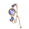 Time100 Sommer Damen Armbanduhr Japanisches Quarz Armband Stil Facettiertes Glas Kristallverzierter Riemen Wasserdichte Uhr Geschenkbox (Blaue Farbe)
