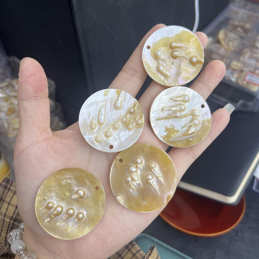 3Pcs, Natural Shell Mother of Pearl Beads with Holes, Boho Handcrafted Round Loose Beads, 40mm, for DIY Necklace Accessories, Jewellery Making Crafts