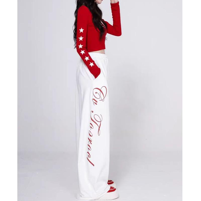 Korean Style Women's Hip Hop Printed Drawstring Dance Pants