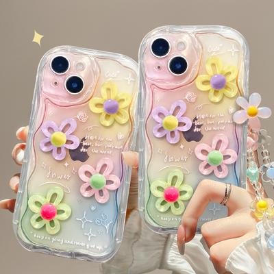 Použitelné pro pouzdro na mobilní telefon Apple 14promax IPhone 13/15 Barva Trojrozměrný květinový řetízek 12 Průhledný silikon X
