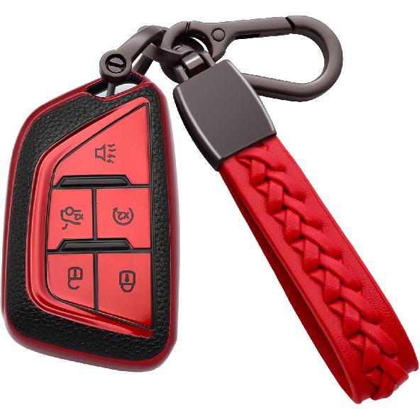 for Cadillac Key Fob Cover Soft TPU with Keychain Shell Full Protective Cover Remote Smart Key Fob Case Compatible with 2020-2023 Cadillac Escalade