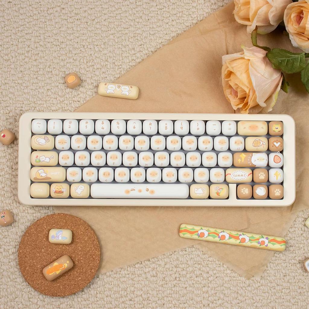 137 Key PBT Cute MOG Profile Keycaps Yellow Circle Keycap Set for Cherry MX Gateron Switches Mechanical Keyboard 60% 65% 70% 100% (Bread Cat)