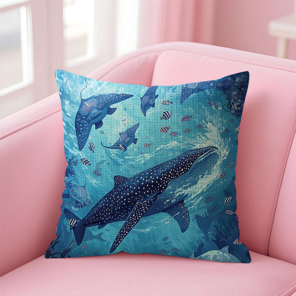 Whale Fashion Cushion Cover Natural Linen Pillow Case DoubleSided Print Decorative Sofa Pillowcase Home Decor Gift