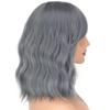 XINRAN Medium Water Wave Synthetic Grey Blue Wigs with Bangs Middle Part Bangs Bob Cosplay Hair Wig for Women Heat Resistant Fiber
