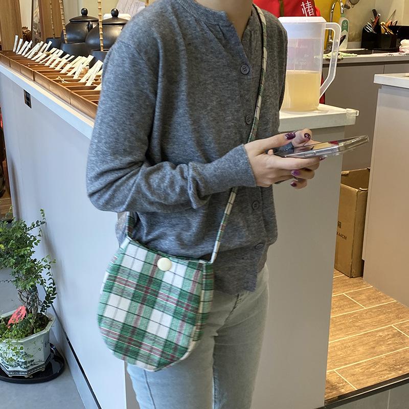 Portable Vintage Check Crossbody Bag Cute Sweet Shoulder Bag Cloth Handbag Girls