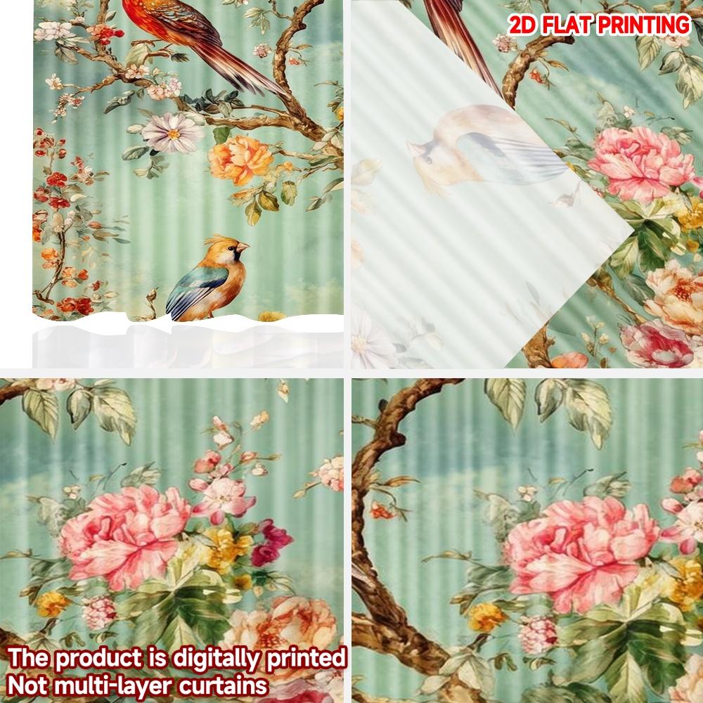 2D flat printing 2pcs Curtain Party Curtains Birds and Blossoms Digital Printed Polyester Drapes Family Party Decoration for