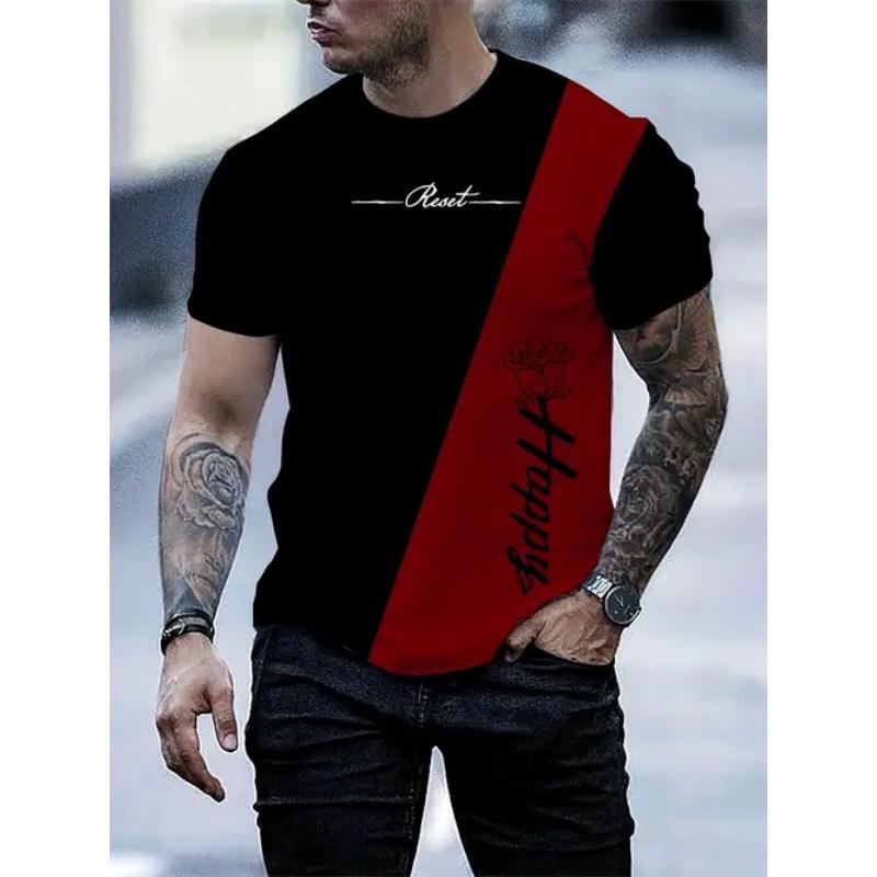 Summer Round Neck 3D Color block Print Top Fashionable Casual Short Sleeved Men's T-shirts