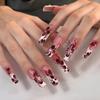 24 Stuks Lange Vierkante Press-On Nagels Frans Blauw Glitter Bloemen Design Plak Op Kunstnagels Voor Vrouwen Draagbare Manicure Tips
