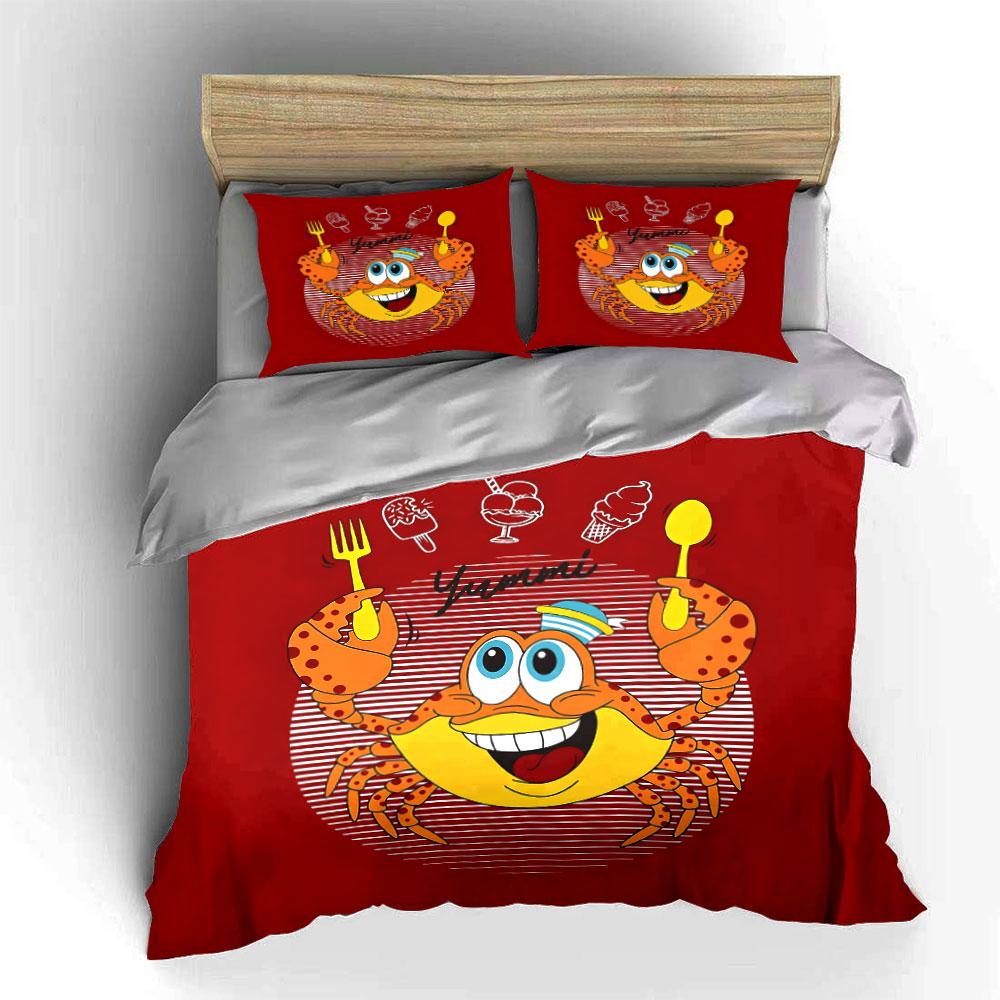 Happy Crab Eating Ice Cream Bedding Duvet Cover Set Duvet Cover Pillowcases  (1*Duvet Cover 2*Pillowcases, Without Duvet Insert)