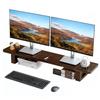 Dual Monitor Stand Riser for Office Desk Use, Solid Wood Material, Walnut Finish, Non-slip Pads, Holds 2 Monitors, Laptops, TV,