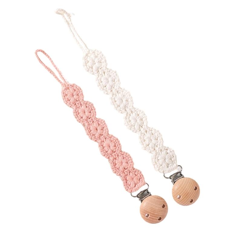 Pack of 2Pcs Handwoven Baby Pacifier Clip Chain Hand-knitting Toddler Feeding Bottle Strap Belt for Infants