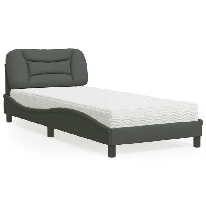VidaXL Lit avec matelas gris foncé 80x200 cm tissu, meuble de chambre à coucher, lit simple, cadre de lit incurvé, sommier, 3208493