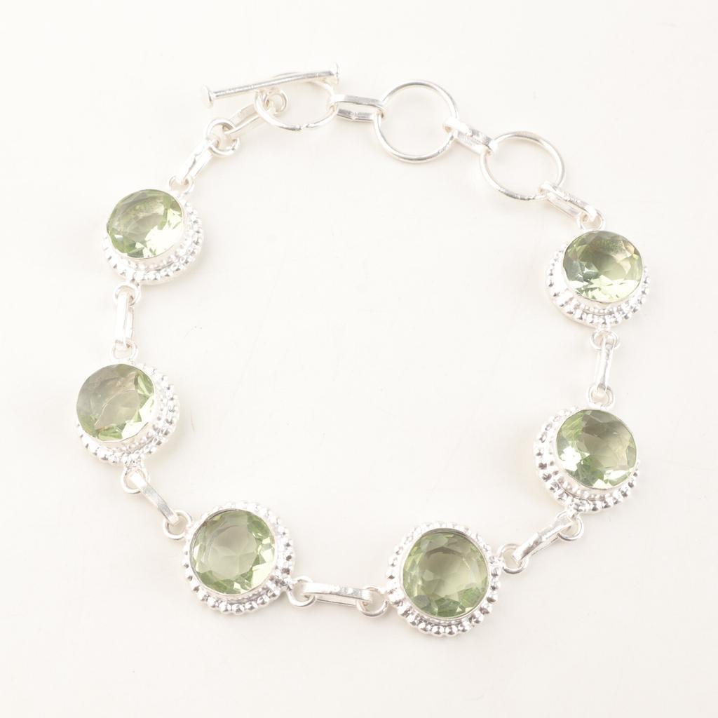 Green Amethyst Gemstone 925 Sterling Silver Jewelry Handmade Women Bracelet 9" RB-9-18