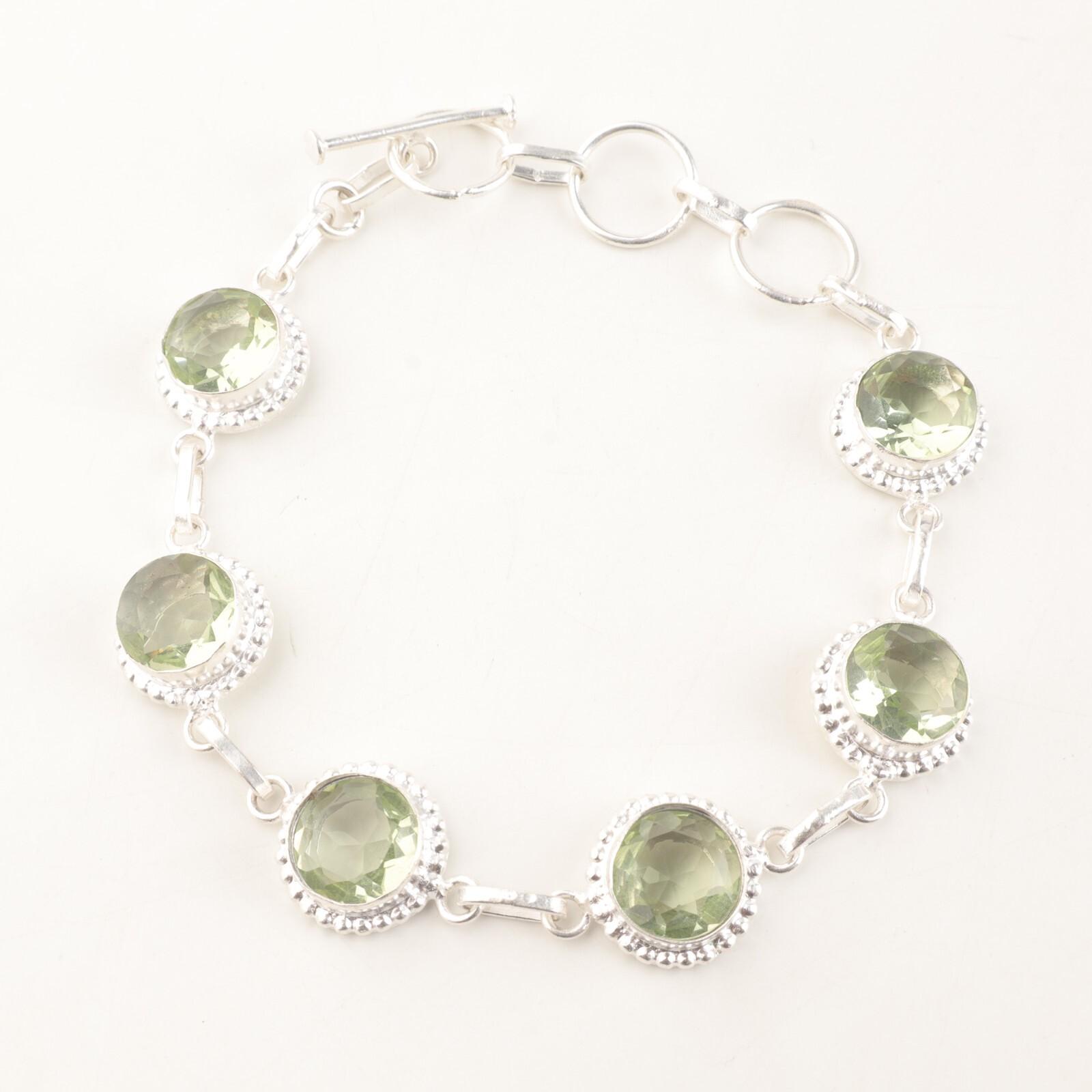 

Зеленый Аметист Драгоценный Камень Серебро 925 Пробы Ювелирные Изделия Ручной Работы Женский Браслет 9 RB-9-18