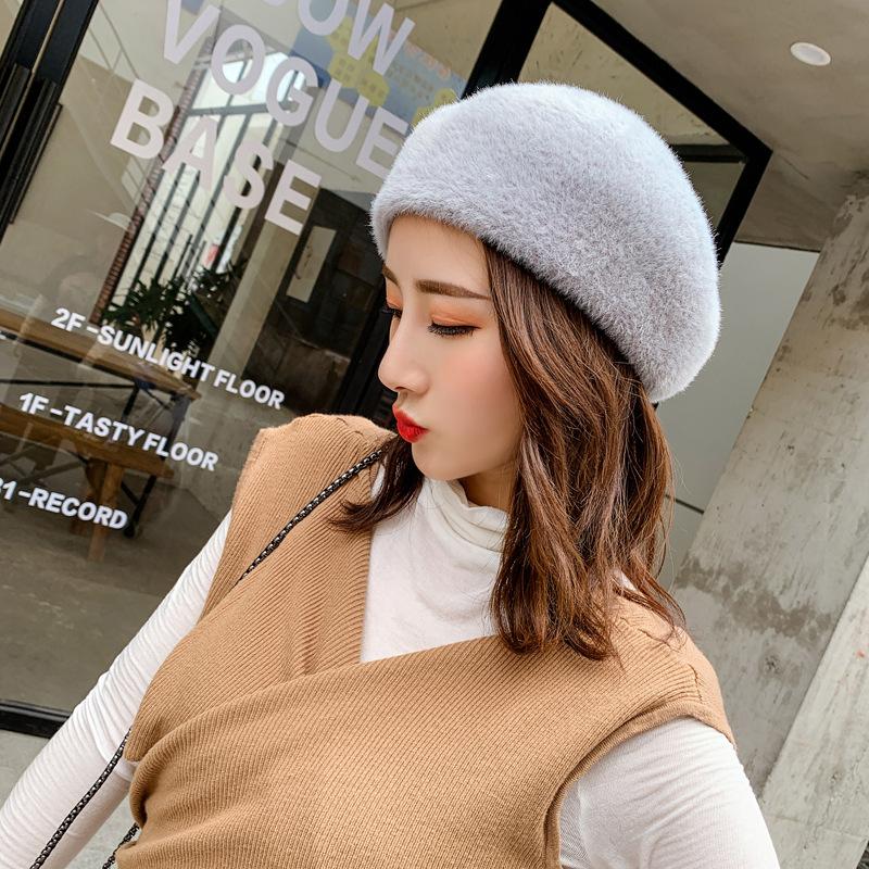 

Корейский винтажный зимний толстый теплый берет шляпа женская для девочек французская мода повседневная однотонная шапка бини уличная теплая шапка подарок ONE SIZE