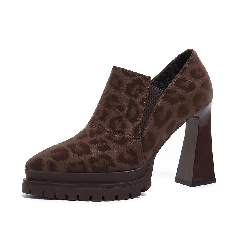 

Leopard Print High Heels Spring and Autumn New Pointed Toe Deep Mouth Platform Sole Non-slip Wear-resistant Low-top Single Shoes 34 коричневый
