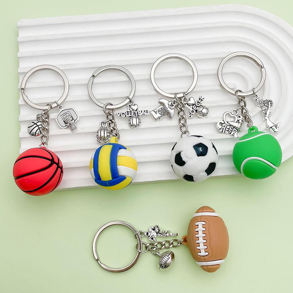 Creative Sports Keychain: PVC Rubber Football, Tennis, Basketball, Rugby Pendant - Small Gift