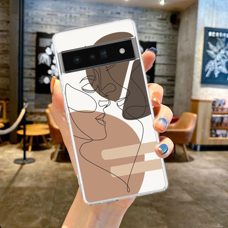 For Google Pixel 10 Pro Clear Phone Case Pixel 9 Pro XL Pixel 8 Pro 9A 8A 7A 7 6A 6 Pro Soft TPU Cover One Line Art