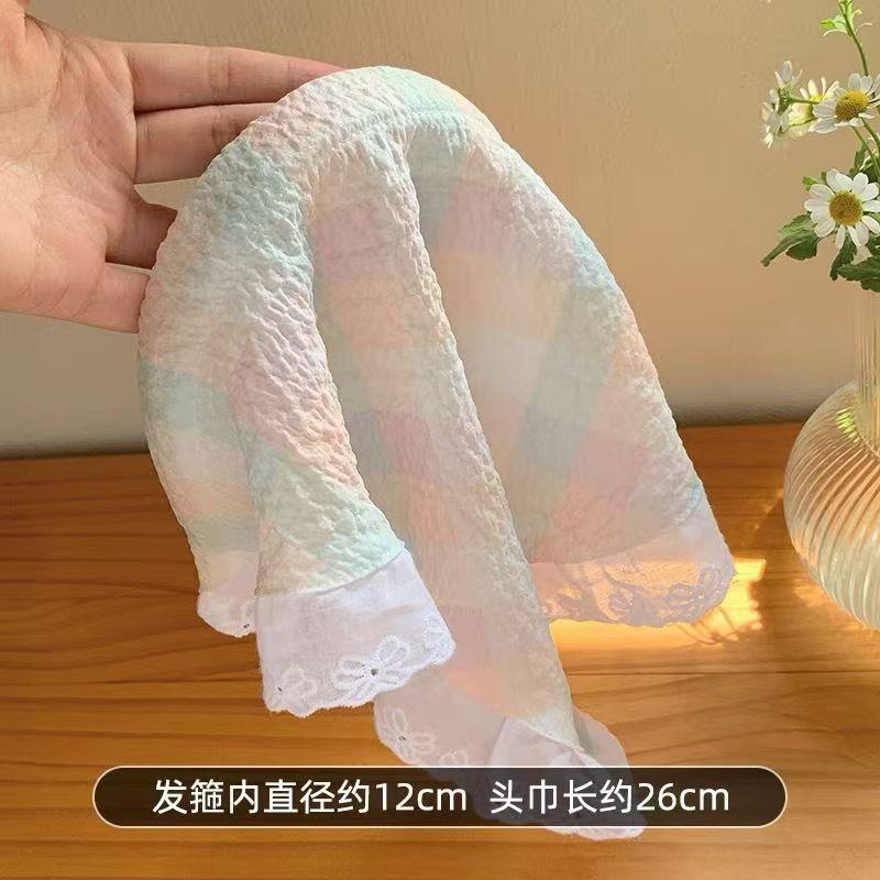 Idyllic lace headband new blast furnace top triangle scarf headband French retro plaid sweet and cute headscarf