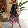 Damen ärmelloses Maxikleid mit floralem geometrischem Print, Spaghettiträger, lässiges Haus-Urlaubs-Kleid, leichtes Sommerkleid
