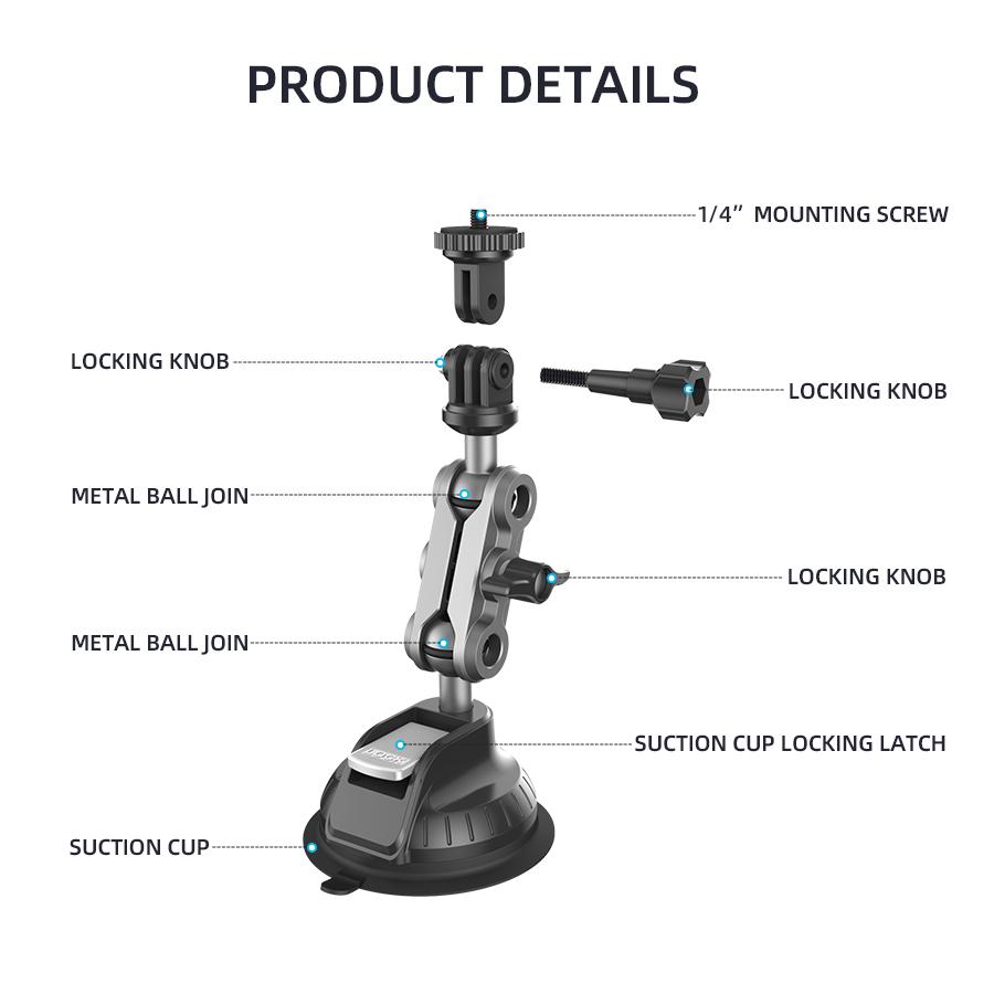 For Insta360 X4 X3 X2, Dashboard Quick-release Holder for Pocket 3 GoPro 12 11 10 9 8 Action 4 3 Powerful Suction Cup Car Mount