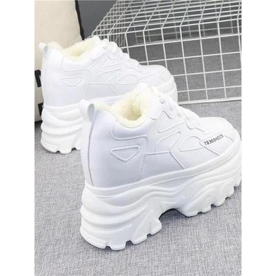 Fashion 13CM Genuine Leather Platform Shoes Platform Wedge Sneakers Women Autumn Fashion Winter Plush Boots Ankle Spring Vulcanize