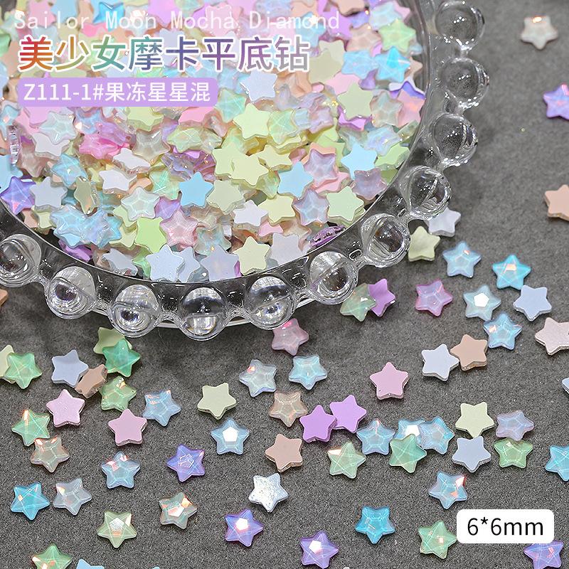 100Pcs Star-shaped nail jewelry - colorful five-pointed star flat-bottom manicure accessories