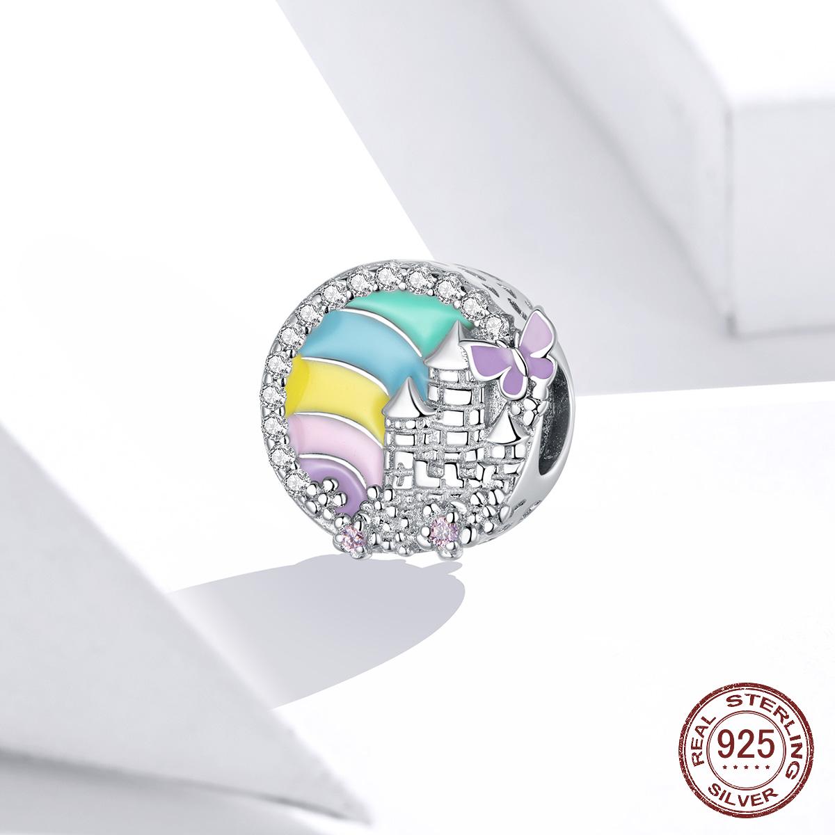 

925 стерлингового серебра Rainbow Castle Charm подходит оригинальные браслеты и браслеты Тонкие ювелирные изделия делают серебряный шарм