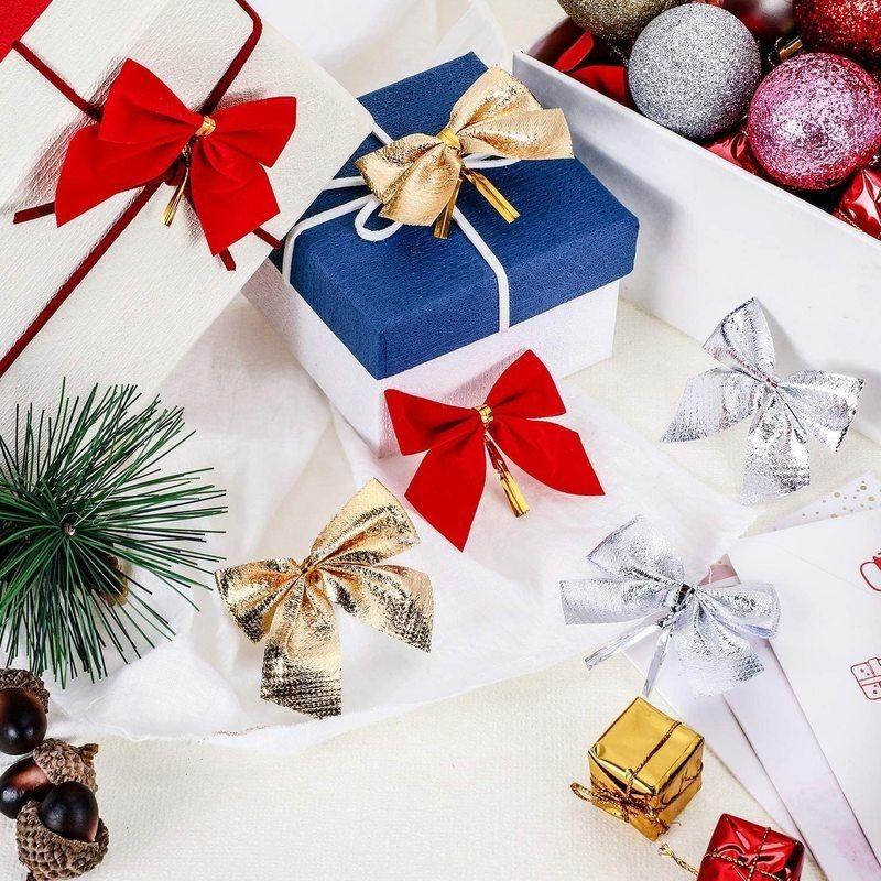 12/480x Christmas Bow Christmas Decorations for Home Gold Red Bowknot Xmas Tree Ornaments New Year 2024 Navidad Decor Supplies